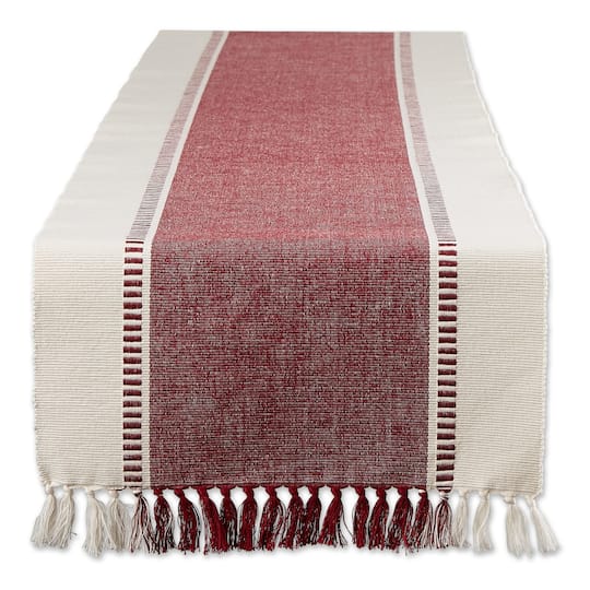 DII® 72" Redwood Striped Fringe Ribbed Table Runner